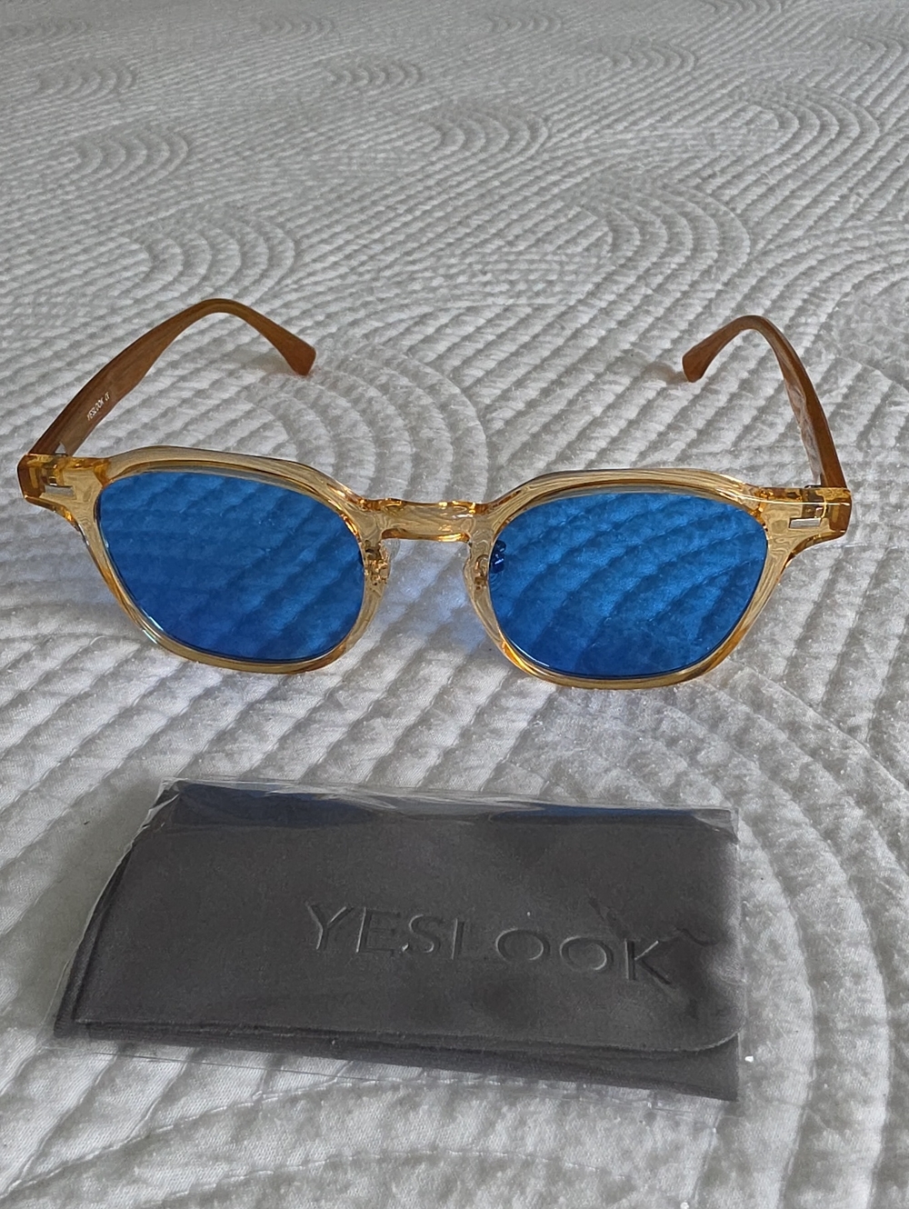 Womens Gold Frame Sunglasses with Blue Lenses